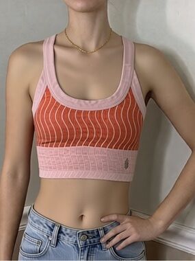 🎉 2 for $20! FP Movement by Free People Coral Ribbed Crop Tank with Pink Trim